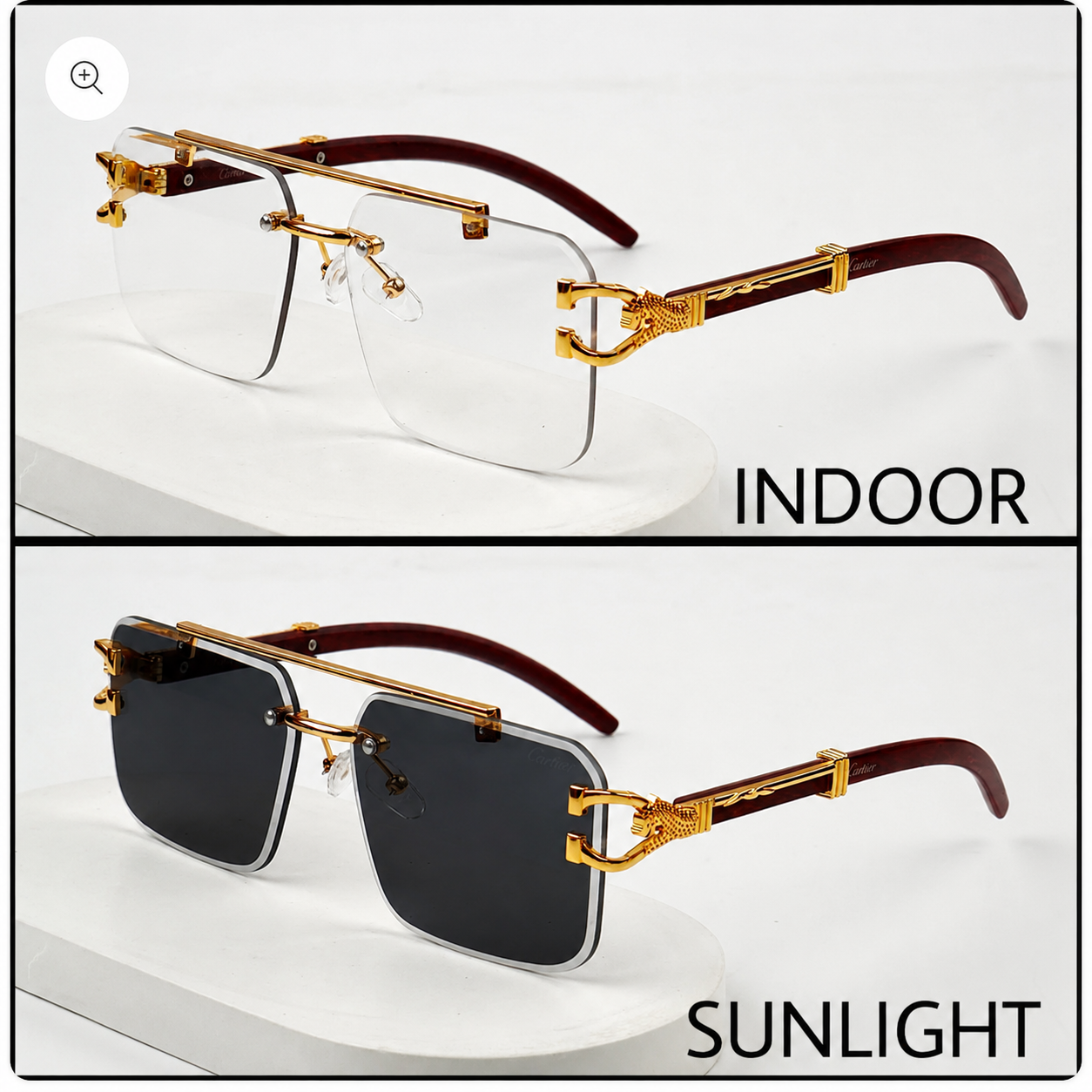 Transition Black Rimless Sunglasses